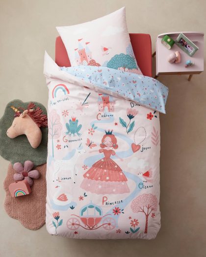 Parure housse de couette + taie d'oreiller enfant ABC PRINCESSE - mauve - Lullaby