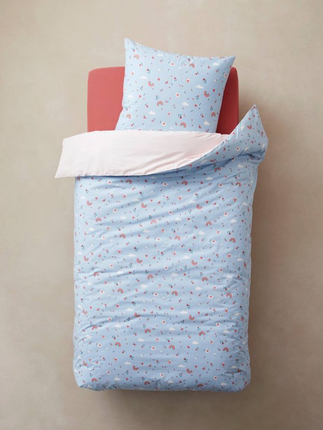 Parure housse de couette + taie d'oreiller enfant ABC PRINCESSE - mauve - Lullaby
