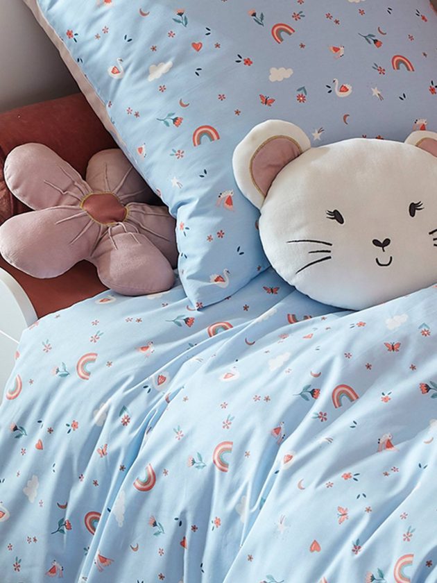 Parure housse de couette + taie d'oreiller enfant ABC PRINCESSE - mauve - Lullaby