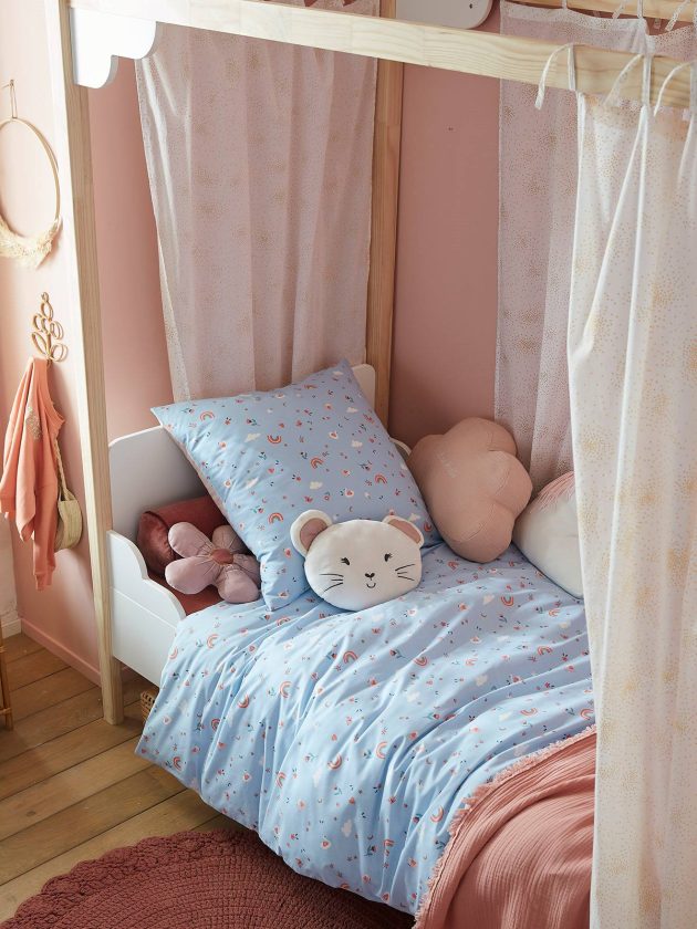 Parure housse de couette + taie d'oreiller enfant ABC PRINCESSE - mauve - Lullaby