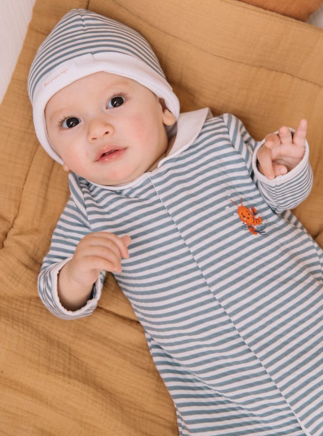 Grenouillère et Bonnet bleu Imprimé à Rayures lullaby