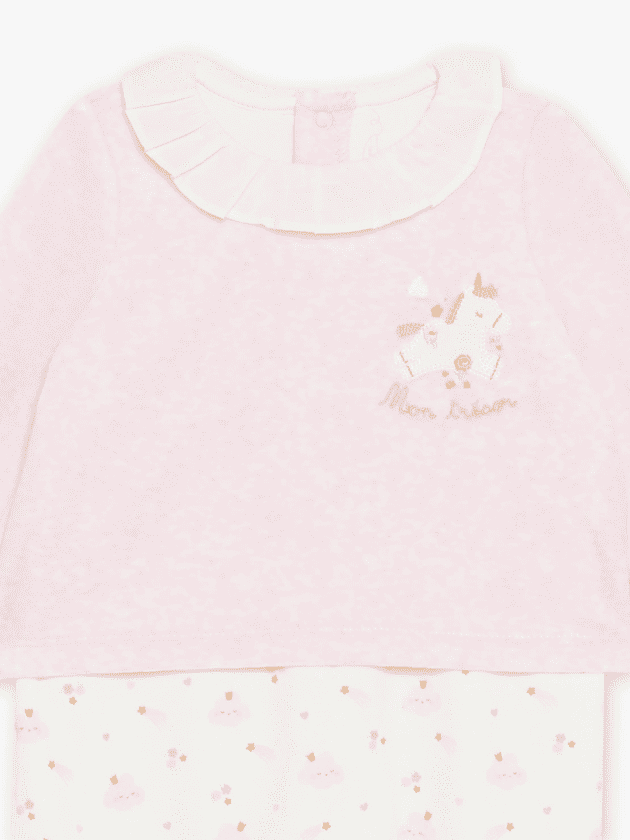 Grenouillère Rose Chiné et Ecrue en Velours lullaby