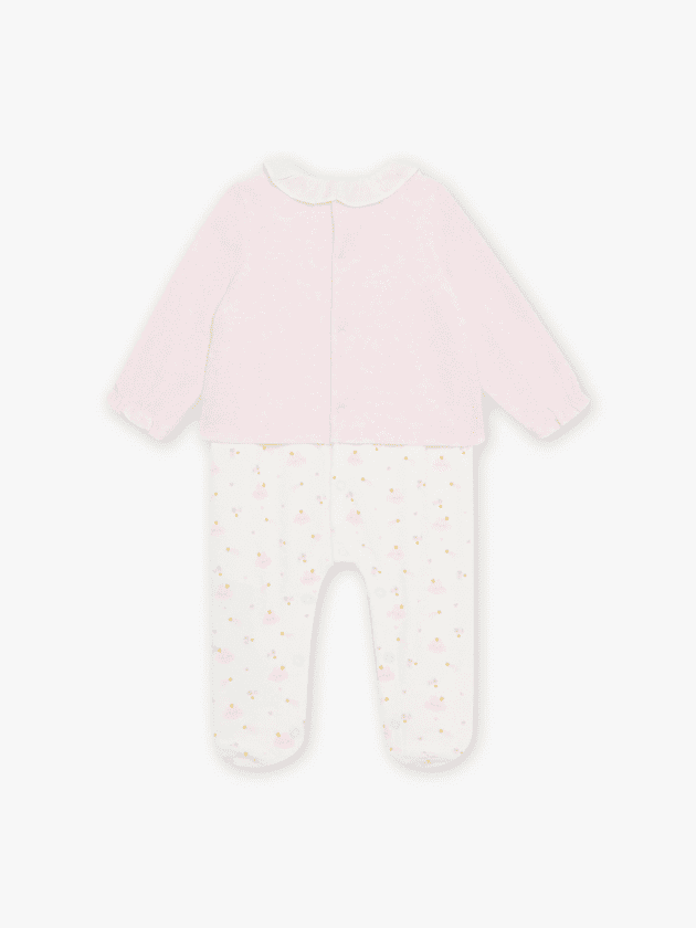Grenouillère Rose Chiné et Ecrue en Velours lullaby