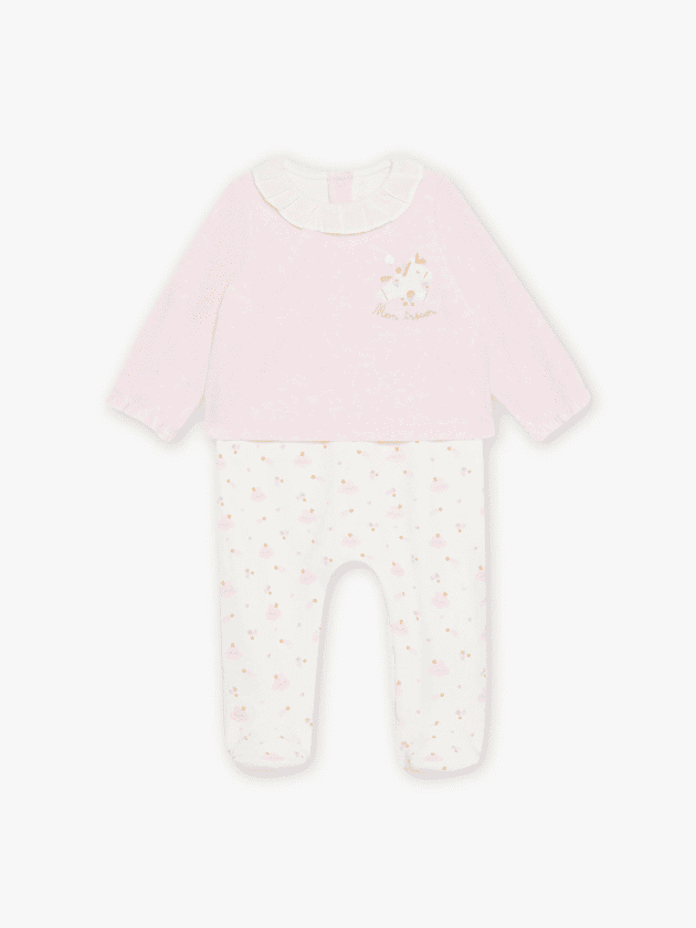 Grenouillère Rose Chiné et Ecrue en Velours lullaby