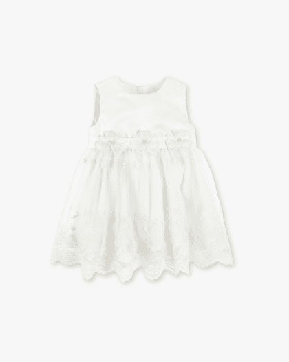 Robe de Cérémonie Bi-matière avec Empiècements Fleuris - Blanc - lullaby - cool club