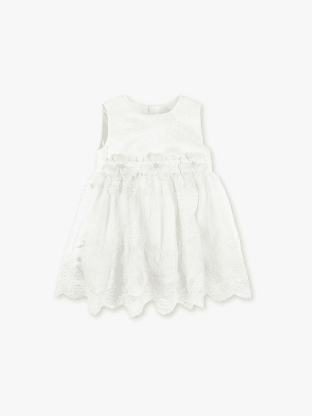 Robe de Cérémonie Bi-matière avec Empiècements Fleuris - Blanc - lullaby - cool club