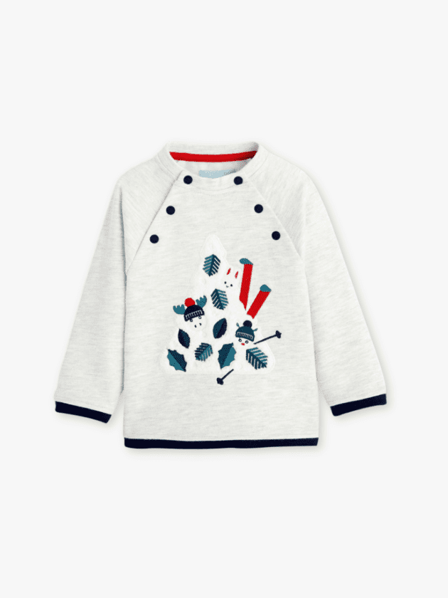Sweat à Manches Longues Motifs Fantaisie Ski - Blanc Chiné - lullaby - obaibi okaidi