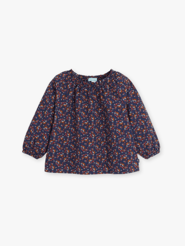 Blouse Florale à Manches Longues - Bleu Marine et Rouge - lullaby - obaibi okaidi