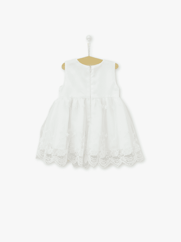 Robe de Cérémonie Bi-matière avec Empiècements Fleuris - Blanc - lullaby - cool club