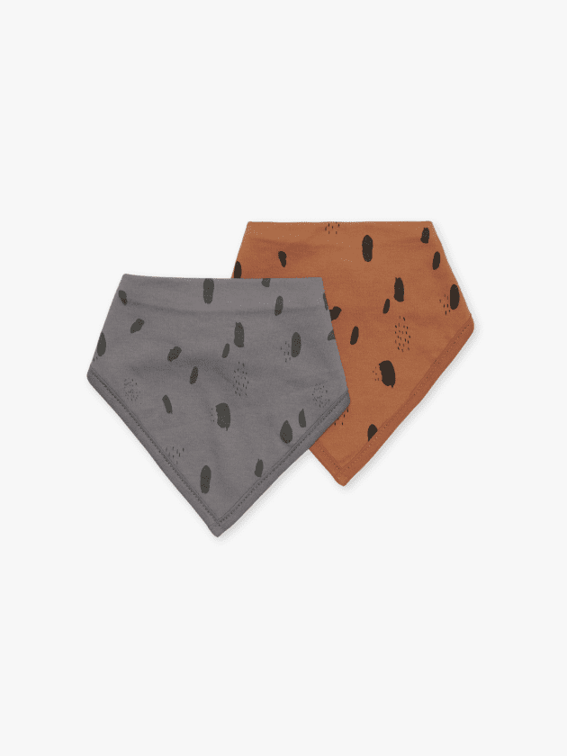 Lot de 2 Bavoirs Bandana Spot - Gris/Caramel- 37x24.5cm - lullaby - jollein