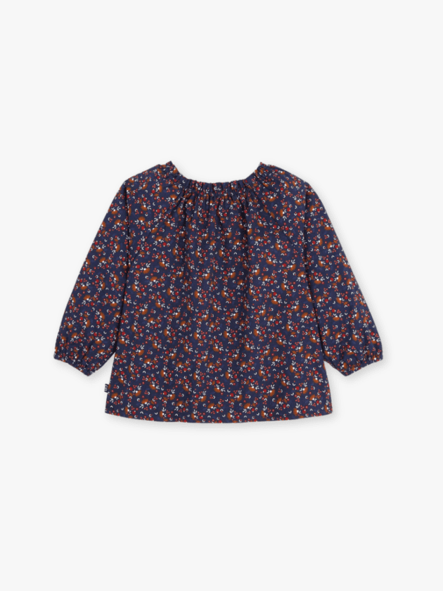 Blouse Florale à Manches Longues - Bleu Marine et Rouge - lullaby - obaibi okaidi