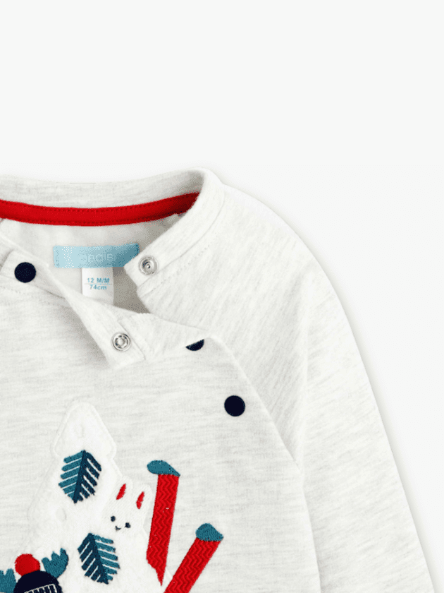 Sweat à Manches Longues Motifs Fantaisie Ski - Blanc Chiné - lullaby - obaibi okaidi