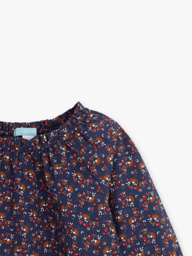 Blouse Florale à Manches Longues - Bleu Marine et Rouge - lullaby - obaibi okaidi