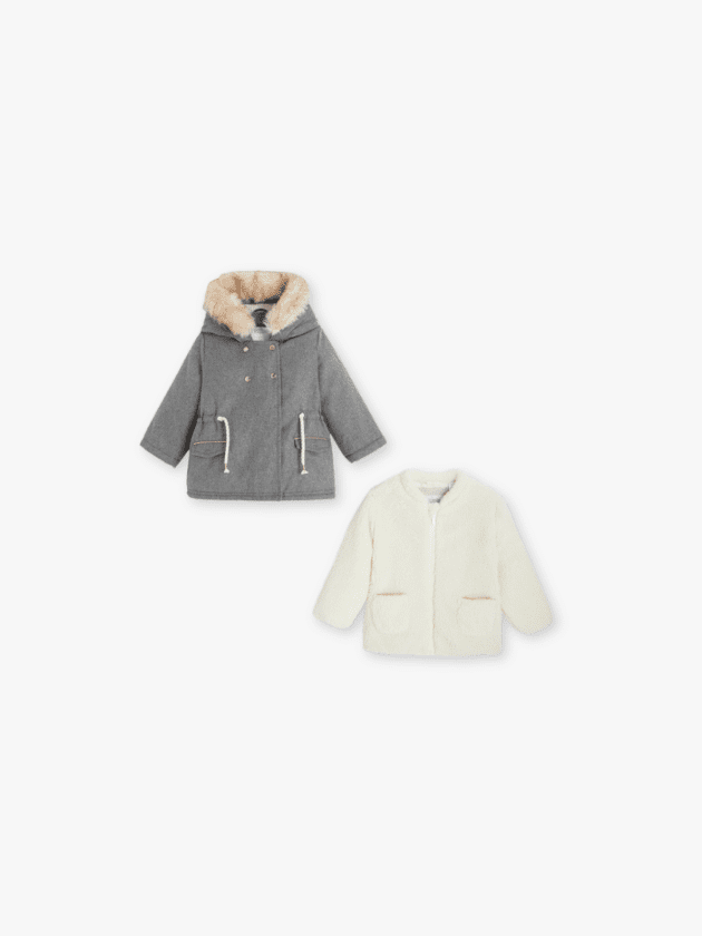 Parka 2 en 1 - Gris Chiné et Ecru - lullaby - obaibi okaidi