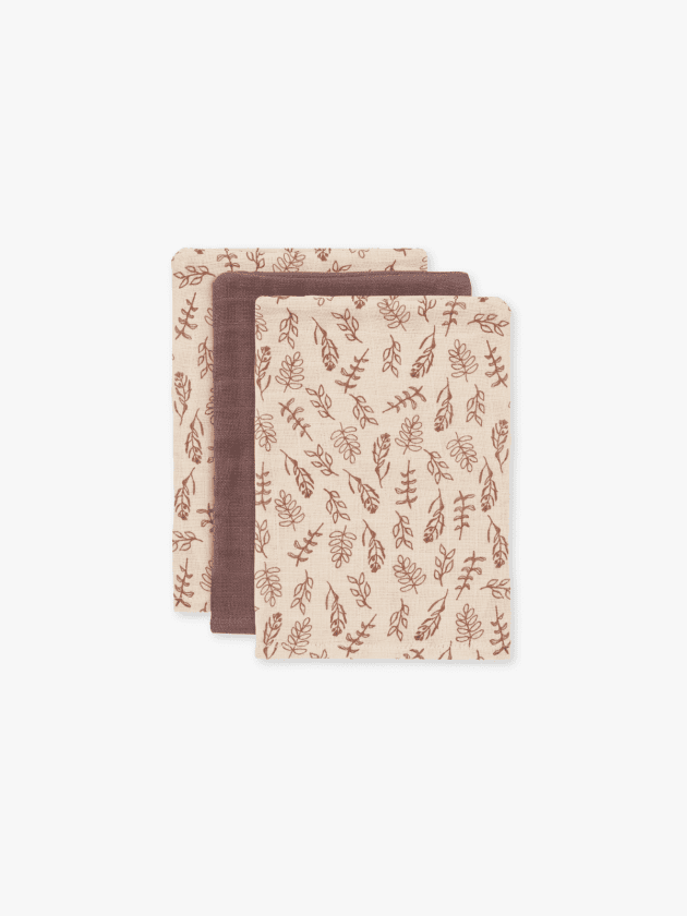 Lot de 3 Gants de Toilette Gaze de Coton Meadows - Châtaigne - 20x15cm - lullaby - jollein