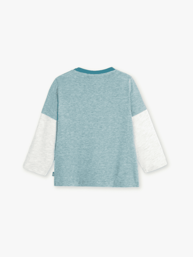 T-shirt à manches longues avec broderies ludiques - Turquoise - lullaby - obaibi okaidi