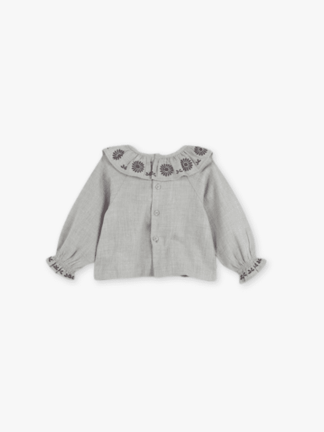 Chemise Viyela Col Volant Brodé - Gris Clair - lullaby - gocco