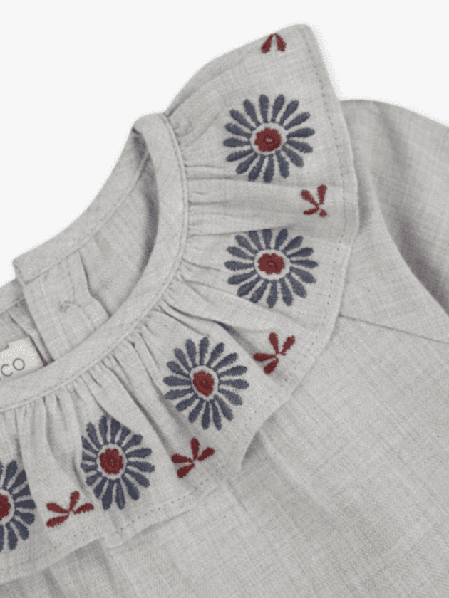 Chemise Viyela Col Volant Brodé - Gris Clair - lullaby - gocco