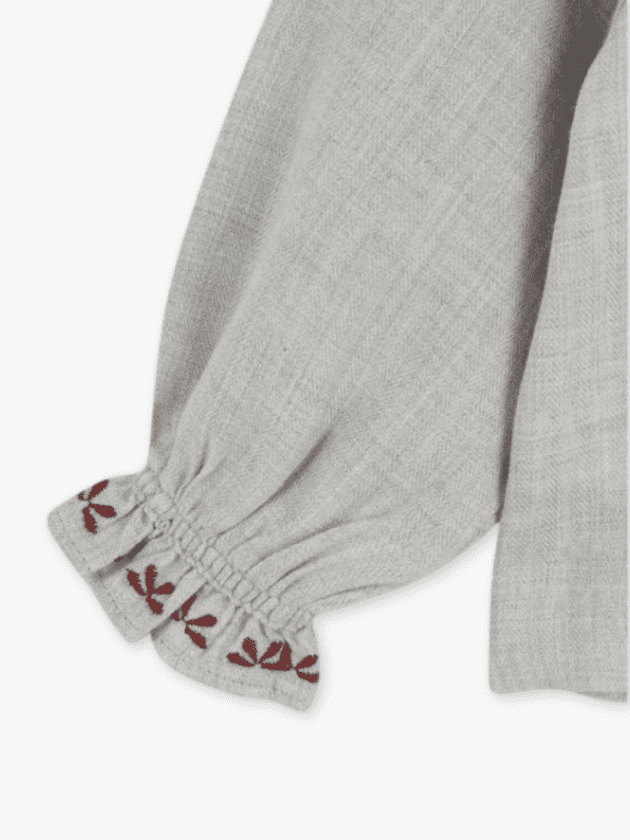 Chemise Viyela Col Volant Brodé - Gris Clair - lullaby - gocco