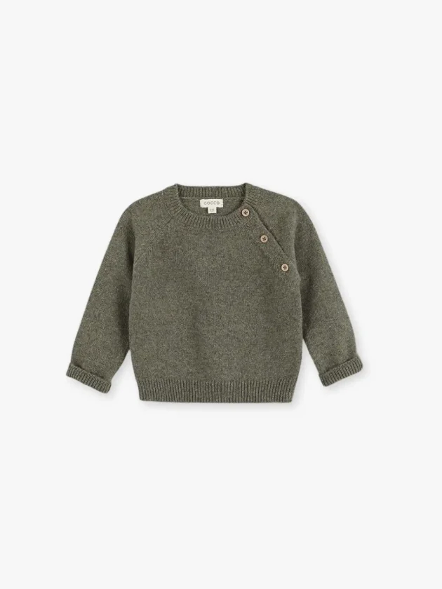 Pull en Laine à Manches Raglan avec Boutons en Bois - Kaki- lullaby - gocco