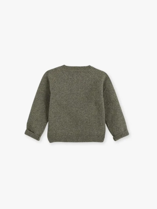 Pull en Laine à Manches Raglan avec Boutons en Bois - Kaki- lullaby - gocco