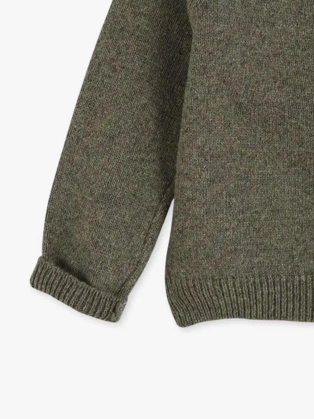 Pull en Laine à Manches Raglan avec Boutons en Bois - Kaki- lullaby - gocco