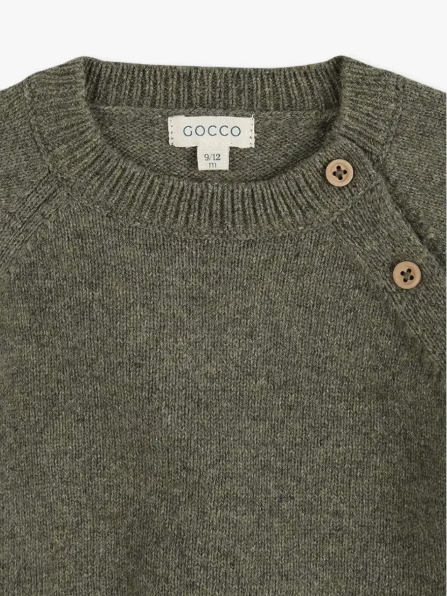 Pull en Laine à Manches Raglan avec Boutons en Bois - Kaki- lullaby - gocco